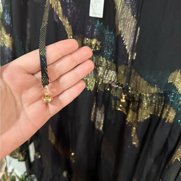 Trina Turk Black Dress with Gold and Green Accents matalic design size xs - Picture 8 of 13